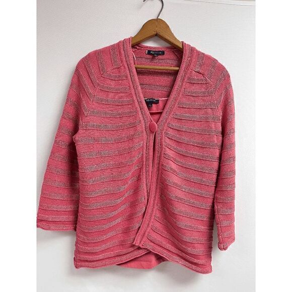 Vintage Anne Klein Womens 3/4 Sleeve One Button Cardigan with Inner & Sweater Pi - Picture 16 of 16